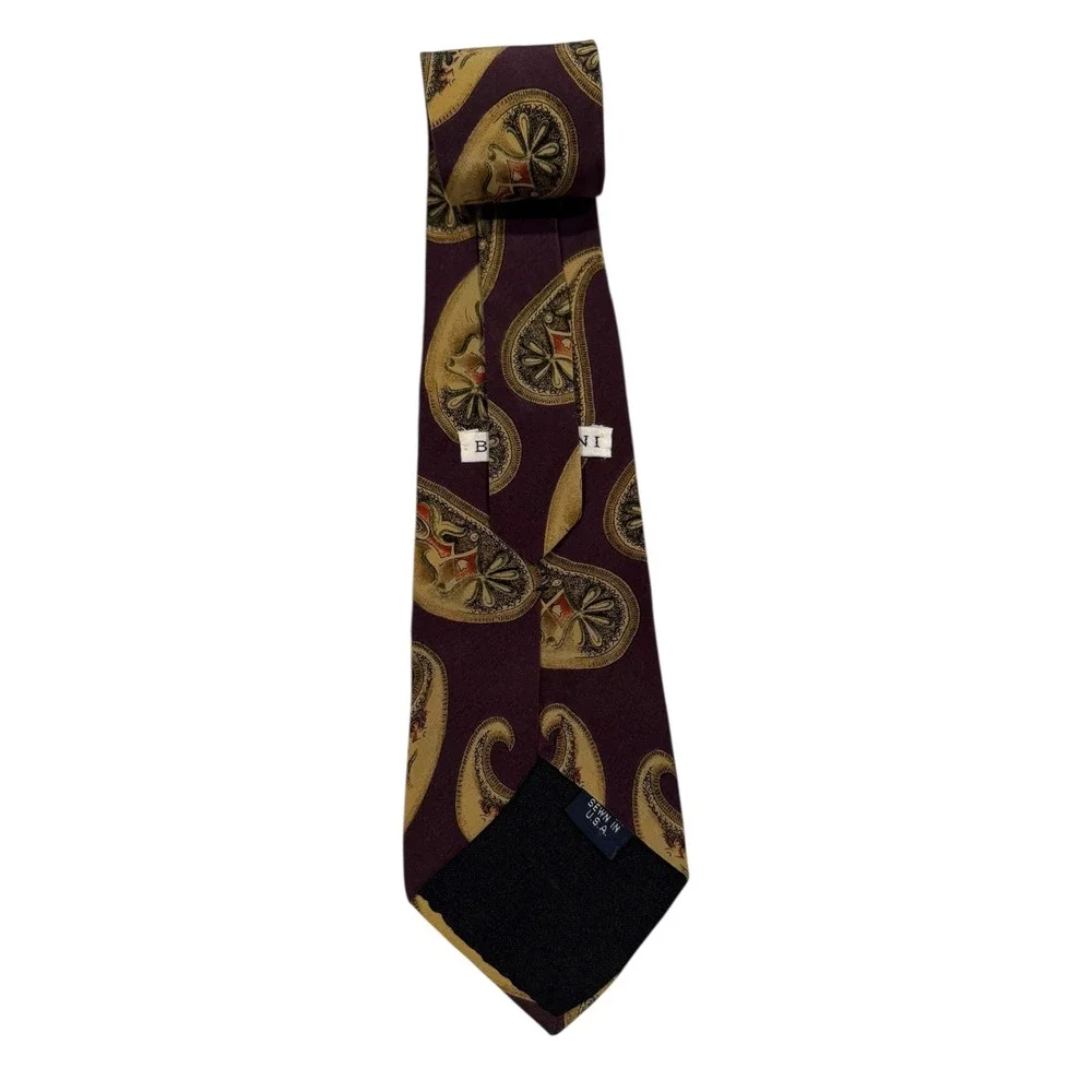 BRANDINI Men's Paisley Necktie Plum Gold Accents Business Career A20Q‎